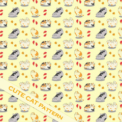 vector hand drawing cute cat pattern cat day kitten animal cartoon meow pet vector and leave background pattern