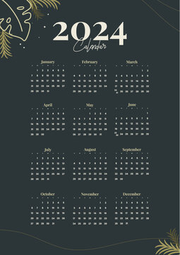 classic floral 2024 clean calendar template