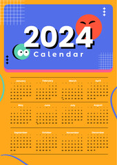 modern calendar template for 2024, contemporary pop colors