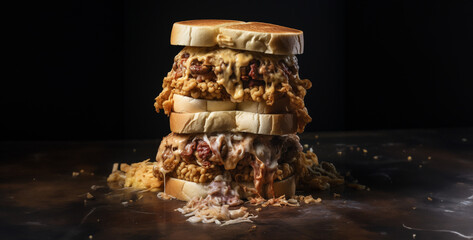 photography of Fried Brain Sandwich topshot. Generative Ai content