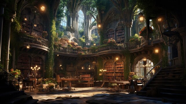 scholarly serenity, digital art illustration, Generative AI