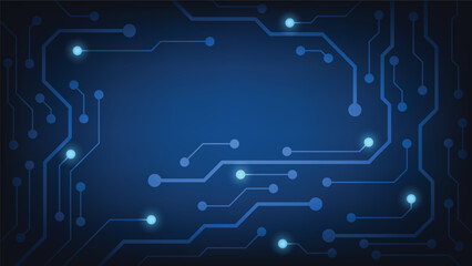 Hi tech digital circuit board. AI pad and electrical lines connected on blue lighting background. futuristic technology design element concept

