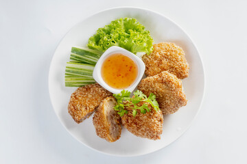 Crispy thai prawn cakeisolated on white background