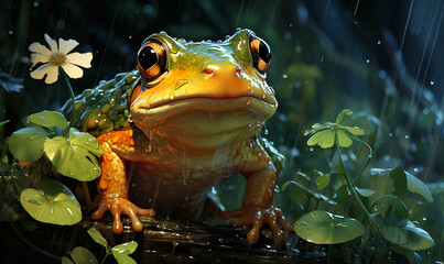 a frog in the rain