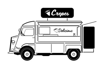クレープのキッチンカーをイメージしたイラストレーション素材です。ロゴやTシャツなどに最適です。