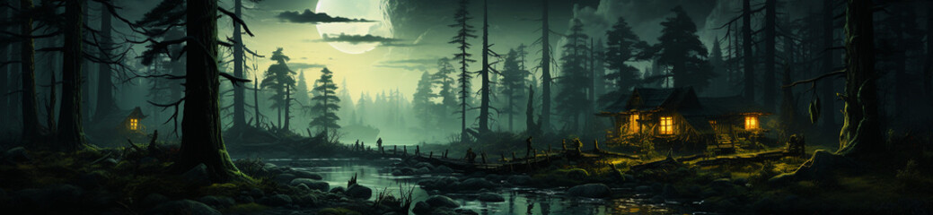 wide image, dark forest