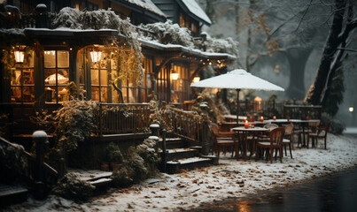 Winter, outside, cafe.