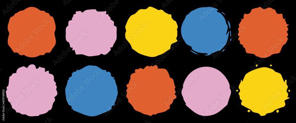Wall mural set of color round shapes, circles frame on transparent background