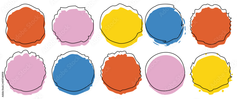 Wall mural set of color round shapes, circles frame on transparent background