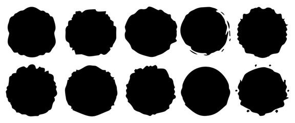 set of black round shapes, circles frame on transparent background