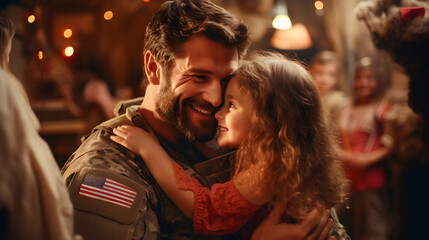 American soldier with his daughter reunion