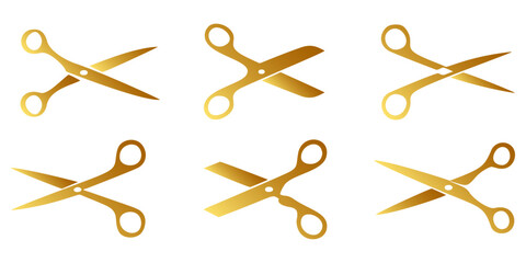 set of gold scissors silhouettes. vector
