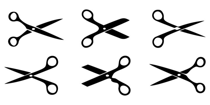 set of scissors silhouettes. vector
