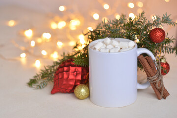 Set with white mug for mockup. The mug with the christmas decorations.