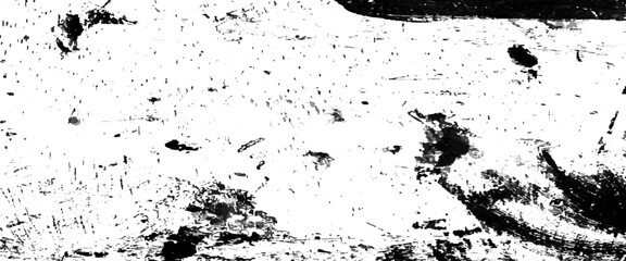 Brush curly lines seamless pattern, destroyed crumbled plaster on aged painted brushed surface,  acrylic splashing Black stuff from the brush with a transparent background, 