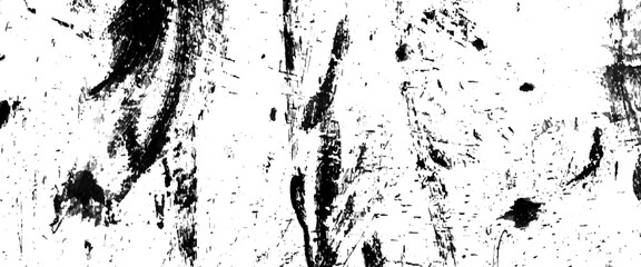 Brush curly lines seamless pattern, destroyed crumbled plaster on aged painted brushed surface,  acrylic splashing Black stuff from the brush with a transparent background, 