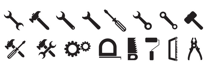 repairing tools kit icon set. power tool vector - obrazy, fototapety, plakaty