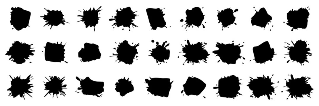  Ink drops and splashes. Blotter spots, liquid paint drip drop splash and ink splatter.	