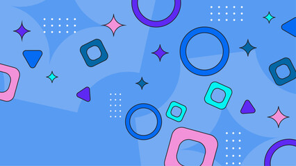 Blue pink and purple violet vector memphis design background with geometric shapes