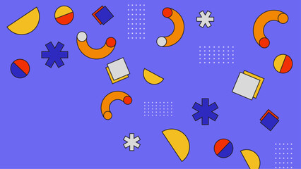 Blue yellow and red vector memphis geometric background with shapes