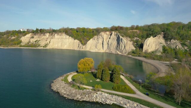 A wide angle aerial approach of the Scarborough Bluffs