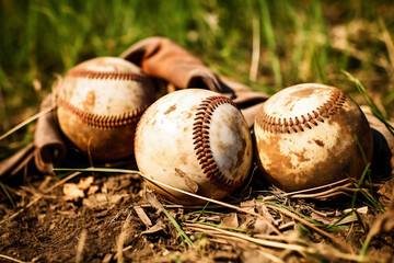 Photo of a pile of baseballs on the grass