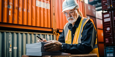 portrait of Customs Broker. Prepare customs documentation and ensure that shipments meet all applicable laws to facilitate the import and export of goods. Determine and track duties & taxes payable - obrazy, fototapety, plakaty
