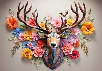 Creative Deer Perspective, 
3D-Printed Deer, 
Deer Antler Wall Decor, 
Abstract Wildlife Art, 
Innovative Modern Deer