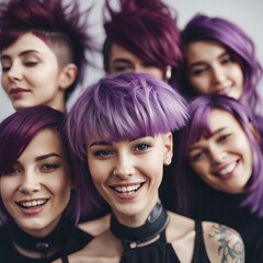 young laughing girls with purple hair