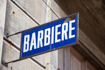 barbiere italian text means barber shop signboard facade entrance sign for italy hairdresser
