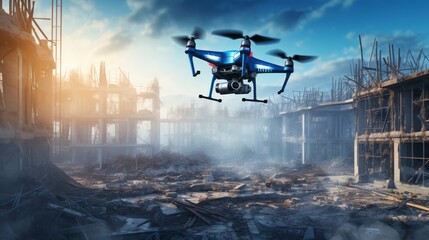 A drone hovering over a construction site, capturing data for surveying and mapping purposes.
