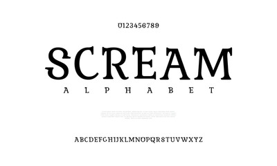 Scream creative modern urban alphabet font. Digital abstract moslem, futuristic, fashion, sport, minimal technology typography. Simple numeric vector illustration
