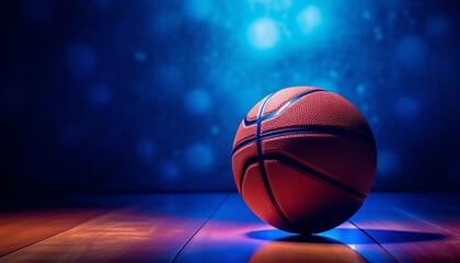 Colorful basketball on table with vibrant background, sports concept, copy space