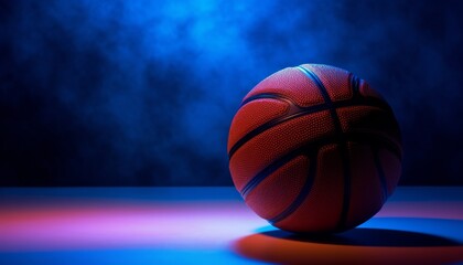 Fototapeta premium Colorful basketball on table with vibrant background, sports concept, copy space