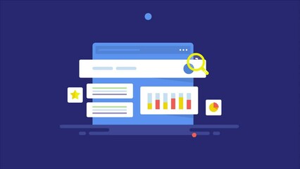 Data analytics web dashboard, financial graph, chart, business intelligence, search marketing report, social media insights, website video animation 2d clip.