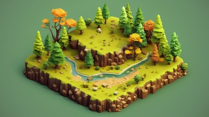 3d isometric forest isolated background