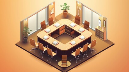 3d isometric meeting room isolated background