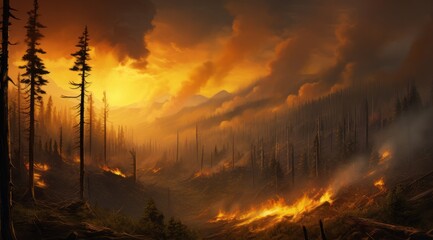 Fiery Forest: Burning Ring in a Yellow Sky