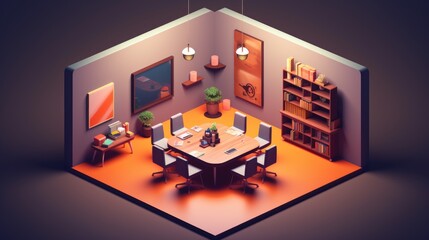 3d isometric meeting room isolated background