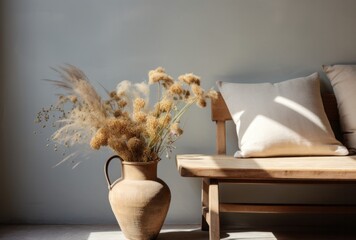 Rustic Charm: Dried Flower Arrangement in an Empty Chair