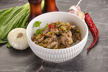 Steamed lamb meat with vegetables