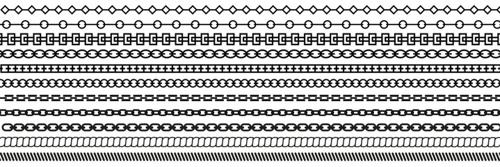 set of Chain pattern brush. chain ropes vector illustration - obrazy, fototapety, plakaty