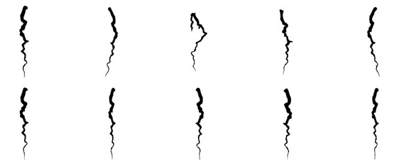 set of black crack isolated on white. vector - obrazy, fototapety, plakaty