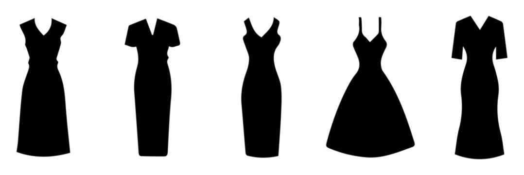 set of silhouette of various vector woman's dress 