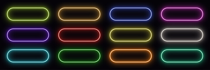 set of round rectangle neon frame. vector - obrazy, fototapety, plakaty