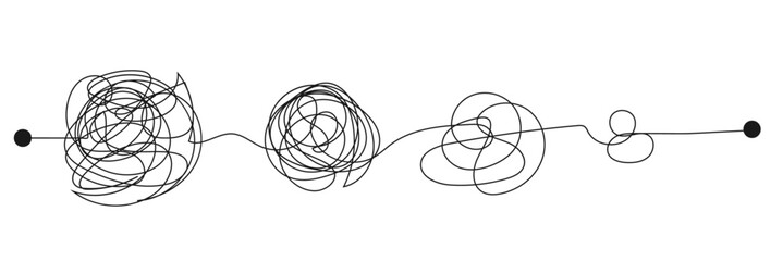 Complex to simple problem solving concept. vector tangle line simplifying the process - obrazy, fototapety, plakaty