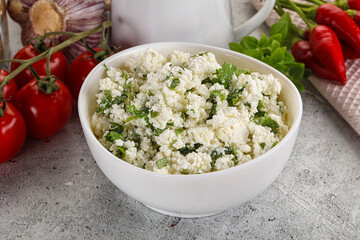 Curd cheese with green herbs
