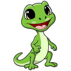 Cute green lizard cartoon on white background