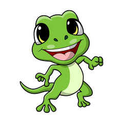 Cute green lizard cartoon on white background
