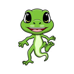 Cute green lizard cartoon on white background